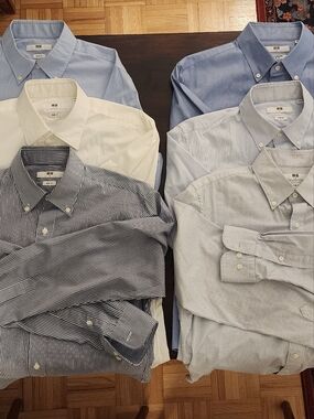 Set Of 6! - Uniqlo Men's Button-Down Shirts - Blue, White, Patterned